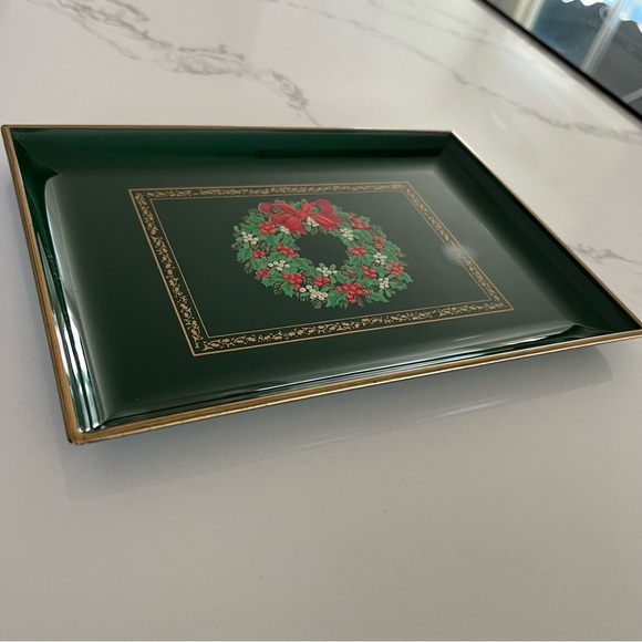$10 Otagiri Japan Christmas Wreath Green Lacquer Tray Serving  VTG Lacquerware - Picture 2 of 5